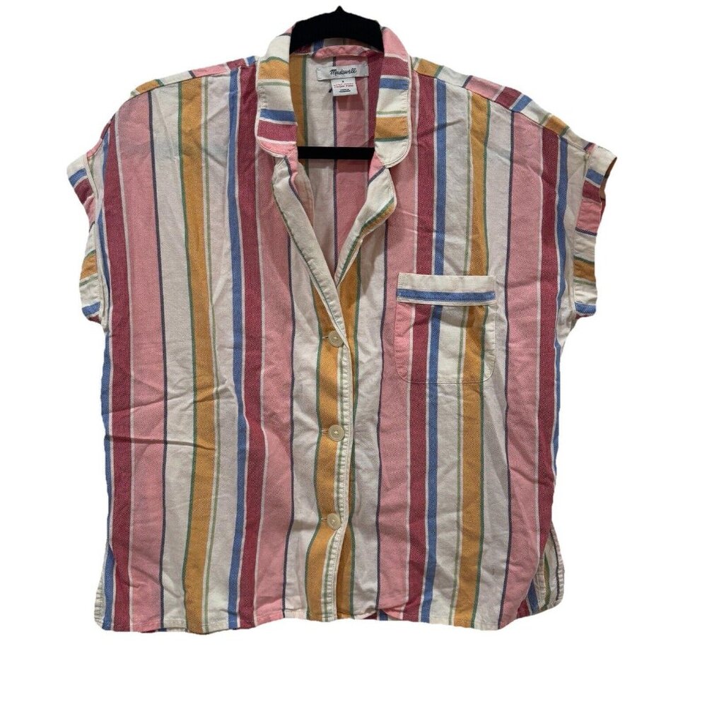 Madewell Bedtime Pajama‎ Top in Rainbow Stripe Size Small S